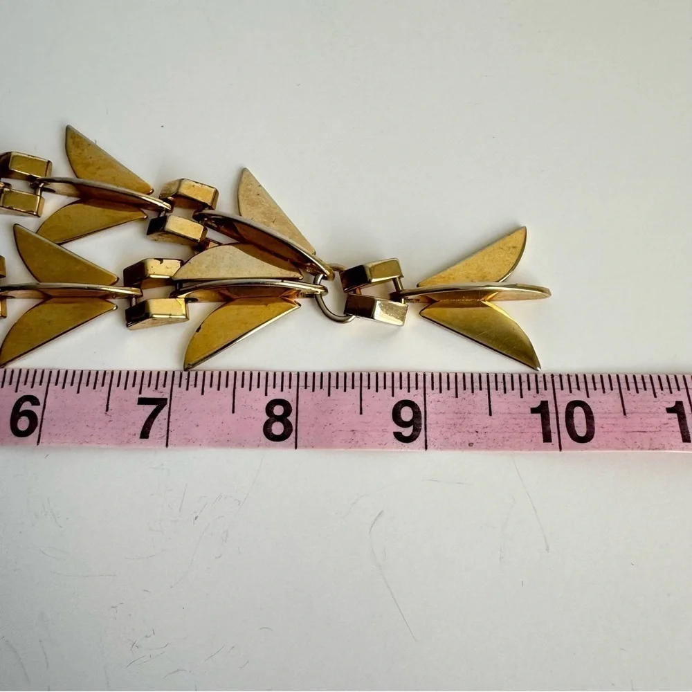 Vintage Modernist Necklace Gold Tone Retro Geometric 60s Collar Bib Runway Piece
